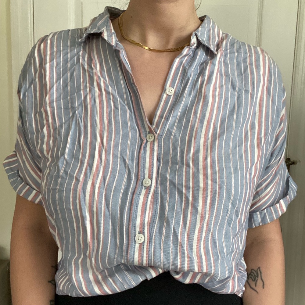 striped short sleeve button down